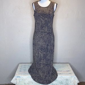 White Stag Polka Dot Maxi Dress Sz 10 Black Tan